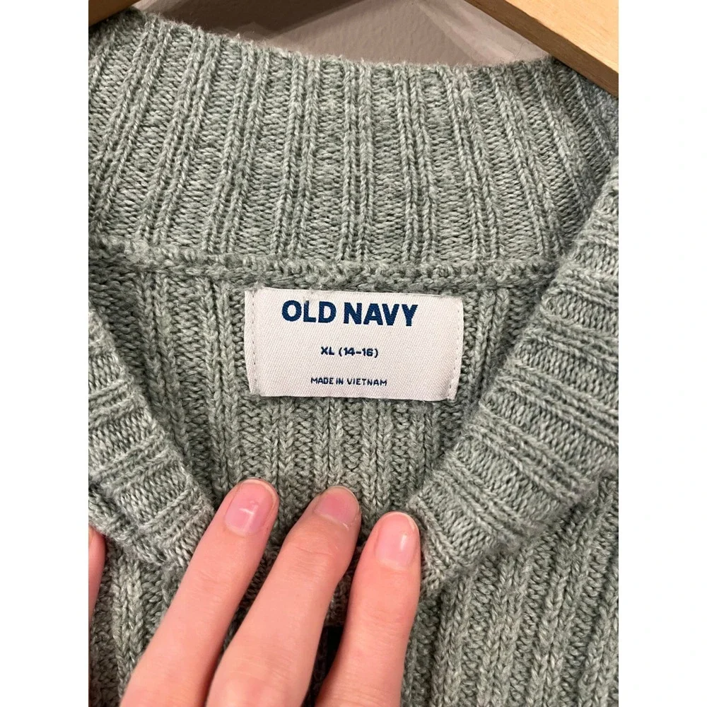 Old Navy Girls XL 14-16 Sage Green Ribbed Mock Neck Raglan Sleeve Sweater